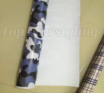 

Black & Snow White & Blue Car Styling Camo Camouflage Vinyl Foil Car Wraps Bubble Free Real Print Bombing Camouflage 1.52X30M