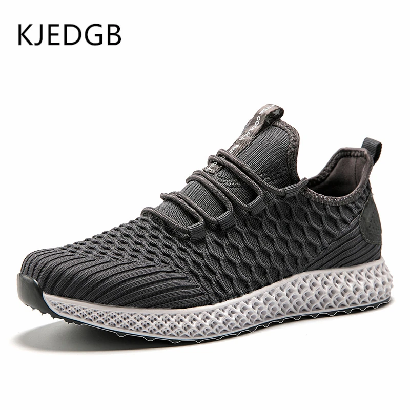 KJEDGB Новинка Flyknit высококачественные мужские кроссовки однотонные черные, красные, серые модные мужские туфли повседневные мужские теннисные кроссовки для взрослых - Цвет: Серый