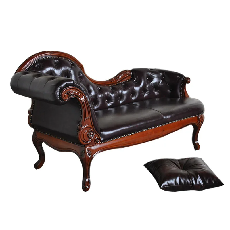 Oak Carved Leather Chaise Longue Beauty Lying small apartment bedroom