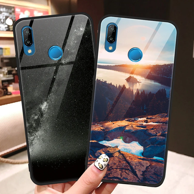 

For Huawei Honor 20 8X 9 10 Lite 7A Pro Nova 4 4e 3 3i Y9 Y6 2018 2019 Space Luxury Tempered Glass Case For Huawei Honor 20 Case