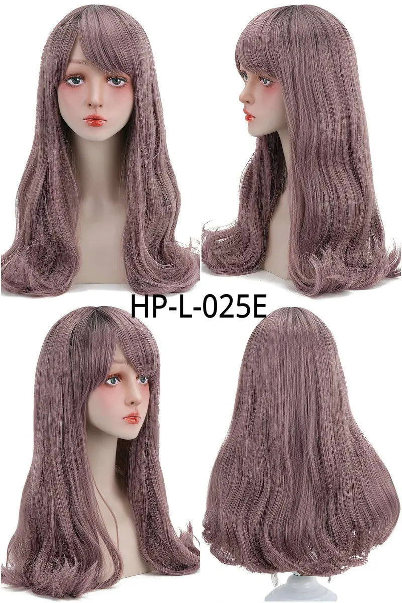 2" синтетический длинный волнистый парик для косплея с челкой Фиолетовый Розовый Коричневый Омбре парик на каждый день Harajuku косплей Лолита Парики для женщин