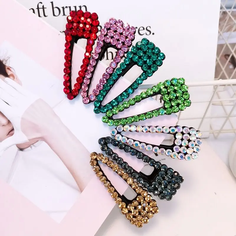 

Korea Chic Luxury Crystal Metal Hairpins Women Shiny Solid Color Rhinestones Bead Waterdrop Shape Hair Clips Hair Accessories