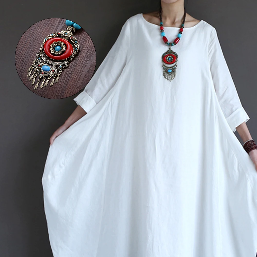

Boho Jewelry Wood Beads Chain Retro Metal Pendant Necklace Women Clothes Dress Accessories Tibet Flower Tassel Choker Necklace