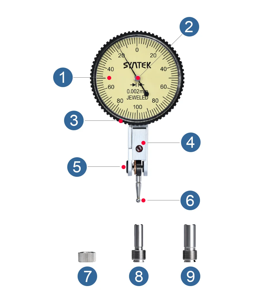 Syntek Dial Indicator 0-0,8 мм ударопрочный антимагнитный циферблат тестовый рычаг индикатор 0,01 мм Высокоточный циферблат Калибр Диаметр CE SGS