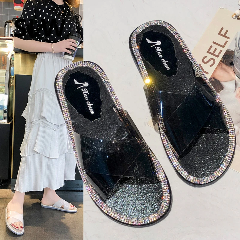 

Transparent Slippers Shoes Without Heel Beach Women Slides Socofy Fenty Beauty Jelly Flip Flops Flat Sliders Soft Luxury