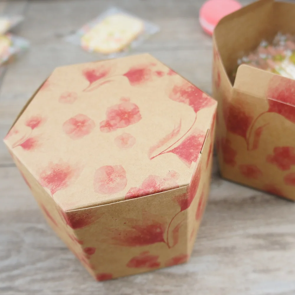

10pcs Kraft paper honeycomb flower design as jam jar candy cookie Paper Box Christmas Birthday Party Gifts Packaging