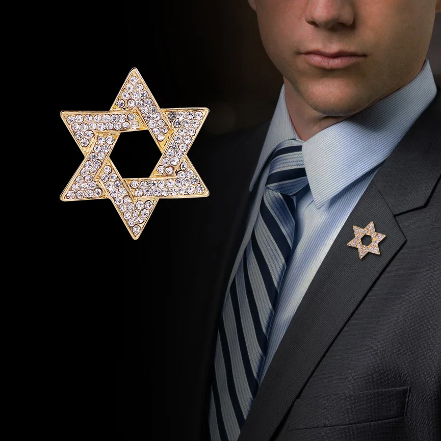 

i-Remiel Metal Zinc Alloy Crystal Hexagonal Star Brooch Pin for Men's Dress Shirt Collar Accessories Rhinestone Lapel Badge Pins