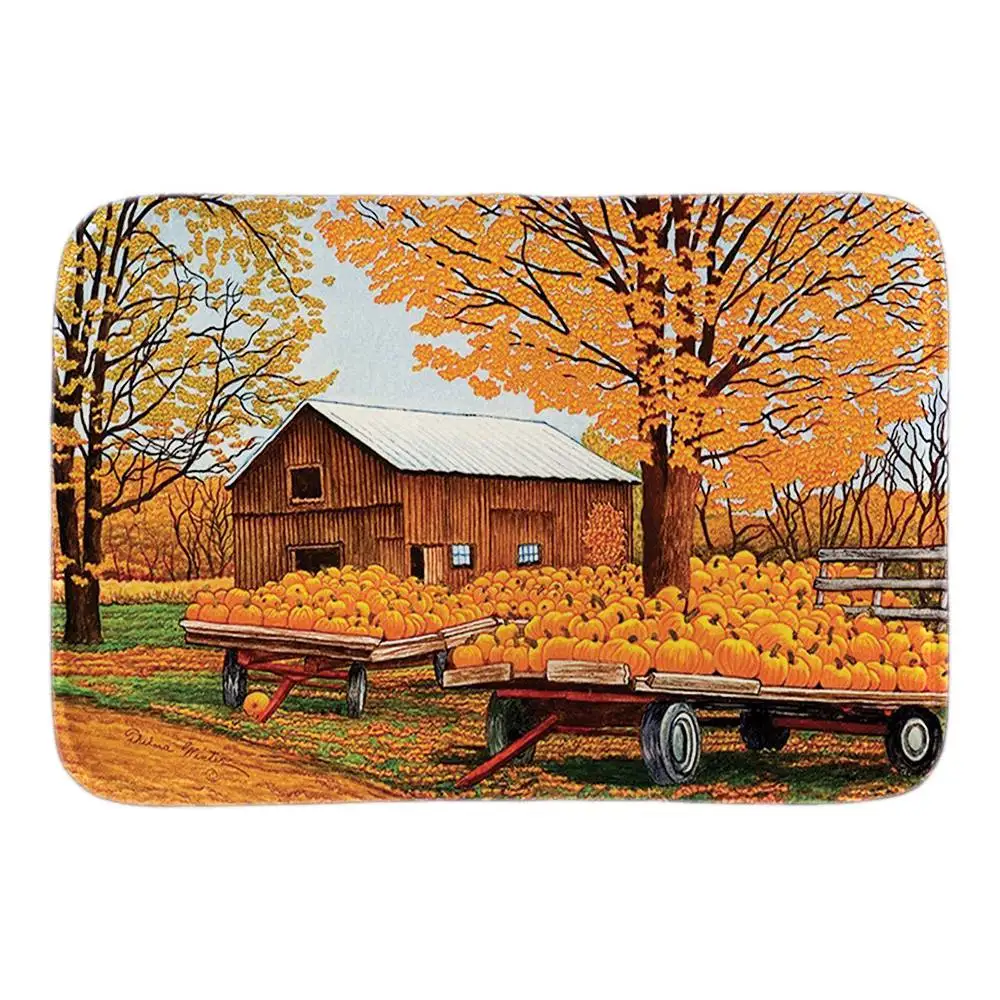 Pumpkinville Fall Doormat Autumn Farm Scene Pumpkins Soft Lightness Indoor Outdoor Mats Home