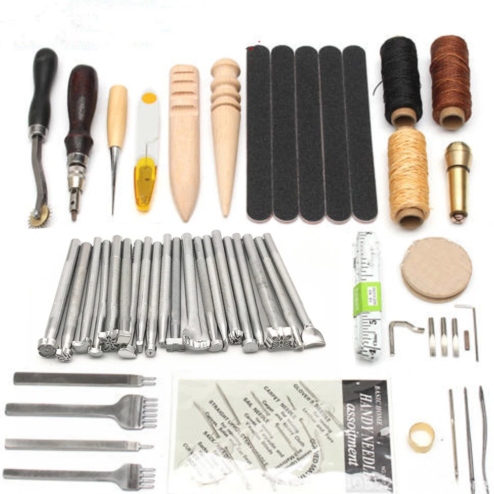 

Leathercraft Accessories 59Pcs Leather Craft Tools Kit Hand Sewing Stitching Punch Carving Work Saddle Leathercraft Accessories