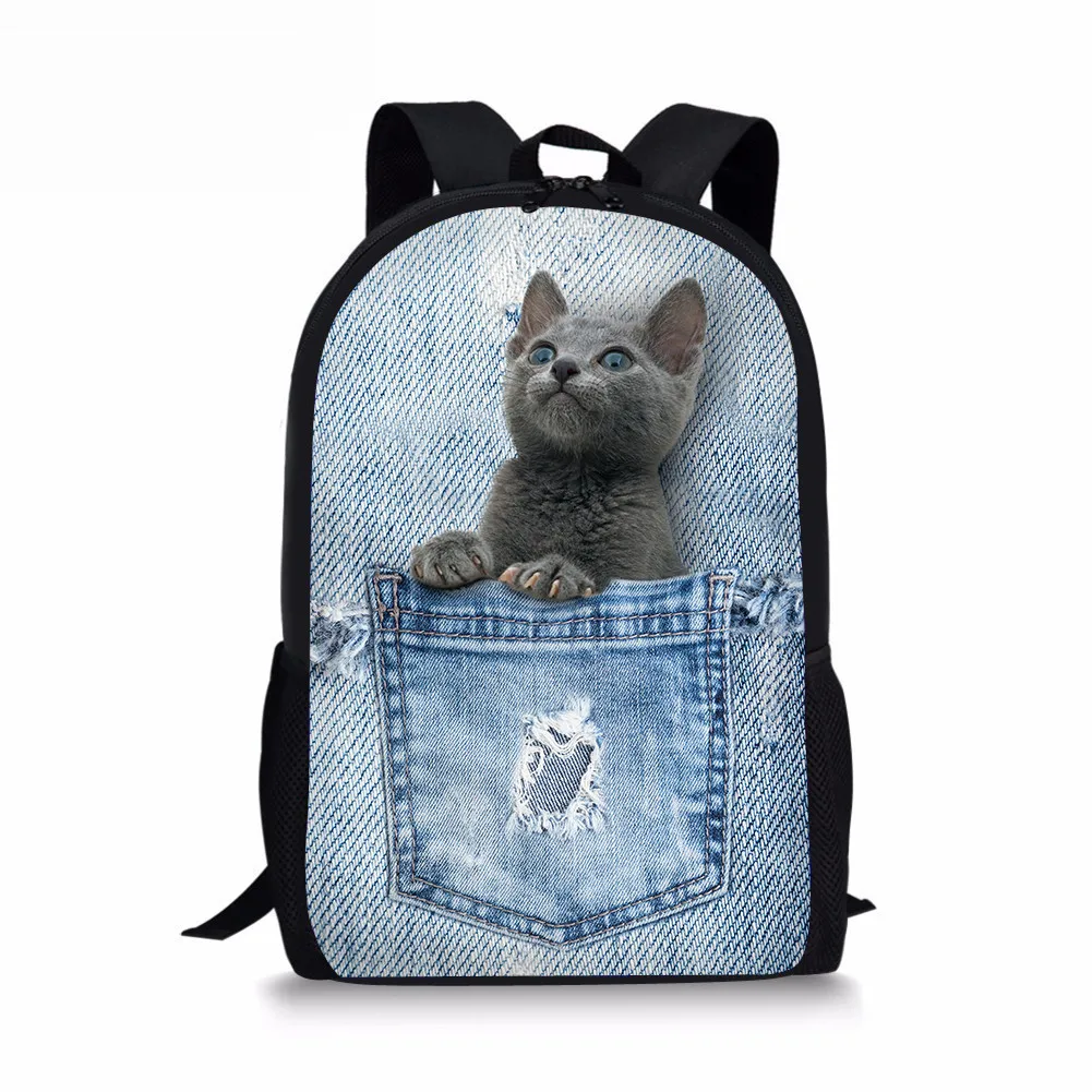 FORUDESIGNS/Джинсовый Рюкзак для девочек-подростков, мальчиков, с принтом собаки, милый детский школьный рюкзак, рюкзаки, повседневный женский рюкзак для путешествий - Цвет: CC2296C
