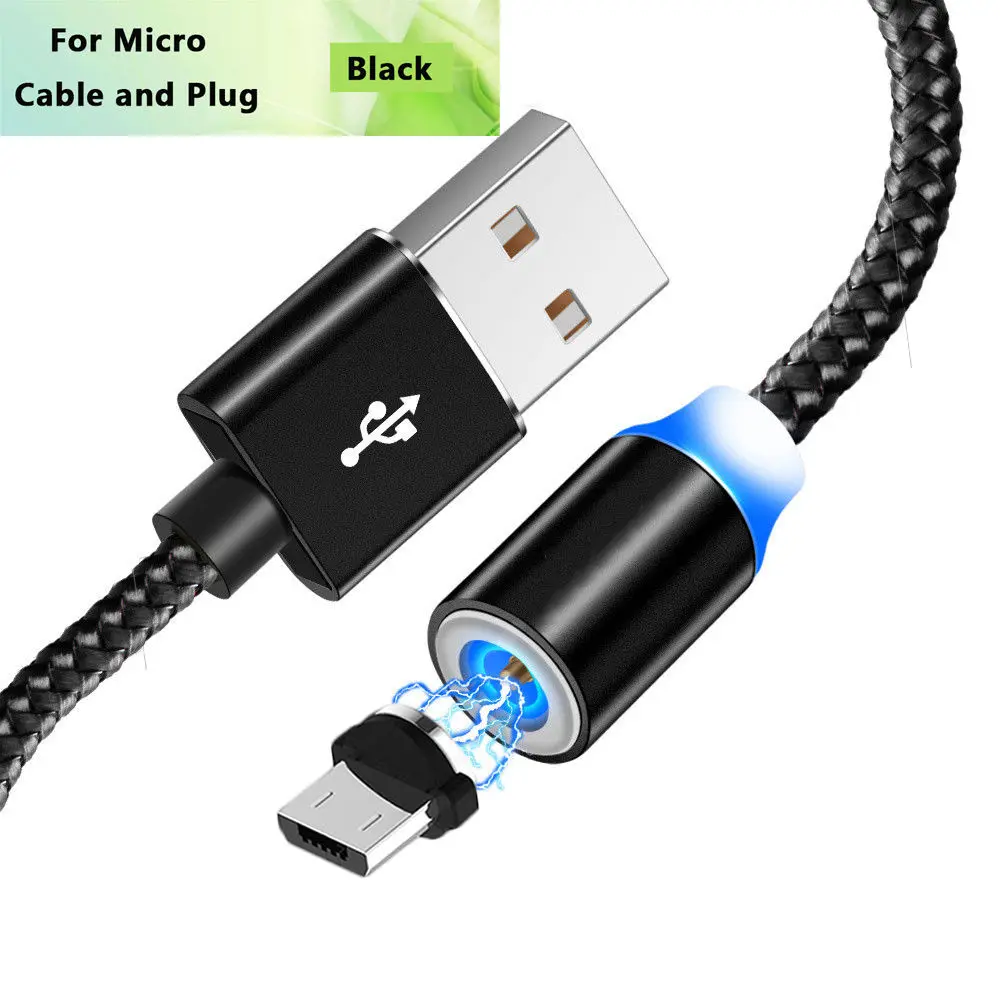 Светодиодный кабель с магнитной оплеткой типа C Micro USB Магнитные usb кабели для зарядки Apple iPhone XR XS Max X 7 8 6 samsung S9 S10 шнур - Цвет: Black For Micro USB