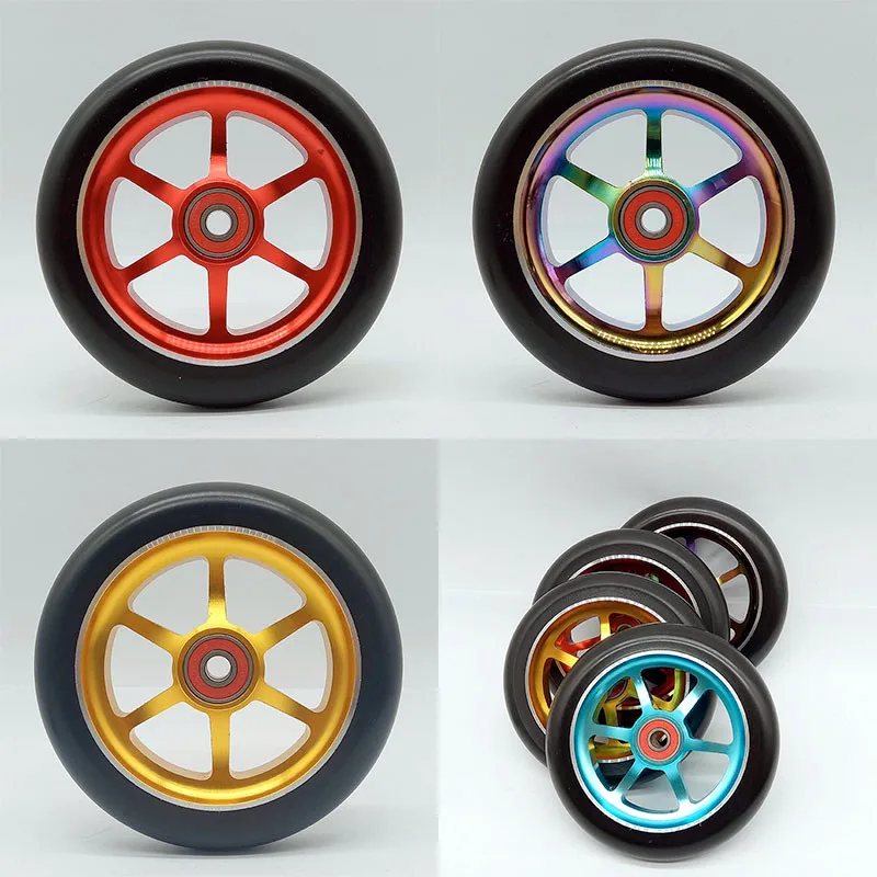 

2PCS 120mm Stunt Scooter Wheels With Oxidation Polishing Aluminum Alloy Hub High Elasticity PU 608 ABEC-9 Bearing Skate Wheel