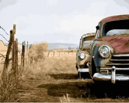 cioioil-T1254 Dilapidated car in the autumn wasteland DIY Painting By Numbers Acrylic Paint On Canvas Modern Wall Art Picture Coloring By Numbers 