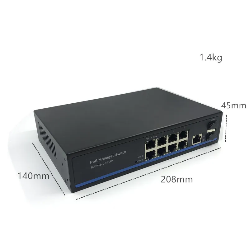 Управление 8 порты и разъёмы 10/100/переключатель Ethernet Мбит/с 1000 управляемый коммутатор с 2 гигабитный SFP Слоты IGMP VLAN управление PoE коммутатор
