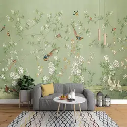 Пользовательские 3D настенные фрески Европейский стиль ручная роспись цветы птицы фото обои 3D плакат на сельскую тему гостиная спальня
