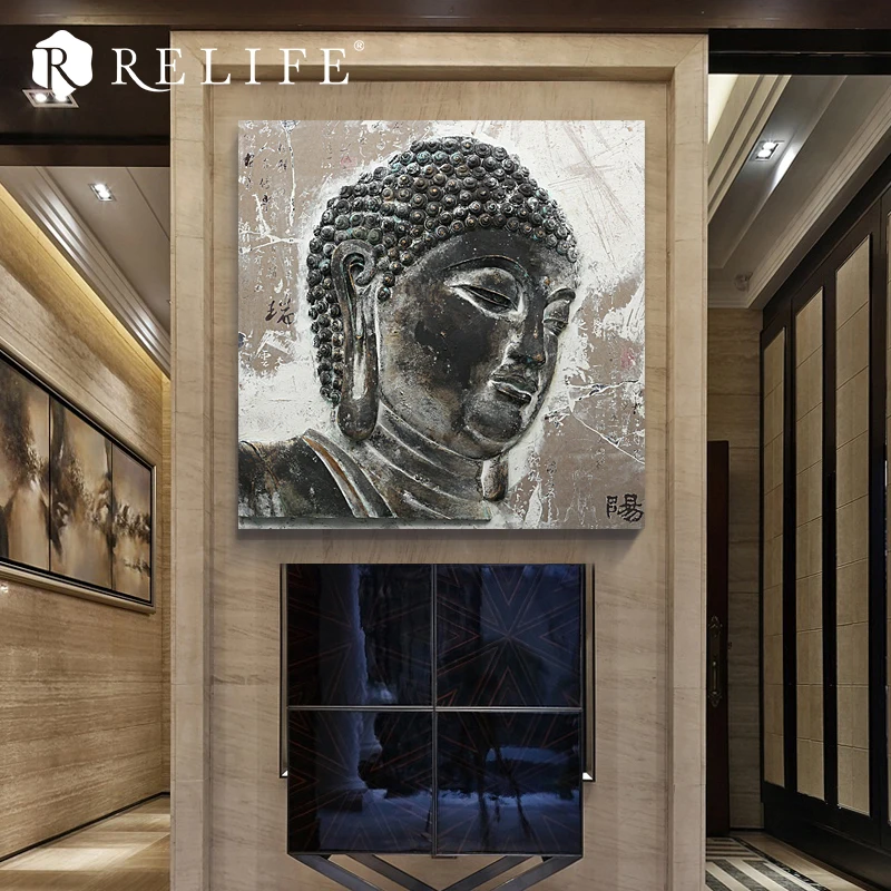 

100X100cm Handmade Buddha Resin Square Oil Paintings Triptych Home Decor Pictures