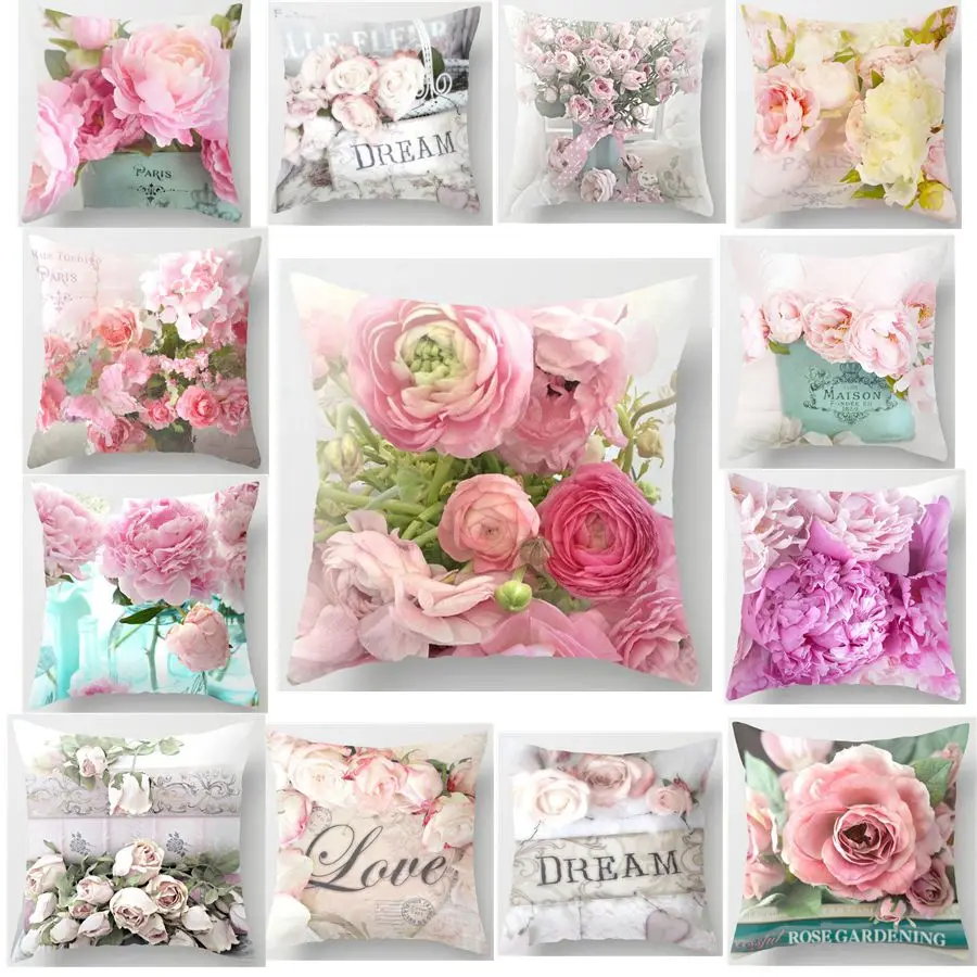 

2018 New American Pastoral Style Roses Print Cushion Cover Sofa/Bedside/Car Pillowcase 45x45cm Pillow Covers Home Decorative 1pc