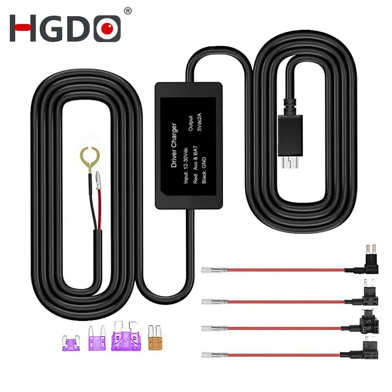 

HGDO Dash Cam Hardwire Kit Mini USB Port DC 12/24V to 5V Car Charger Cable Hard Wire kits Low Voltage Protection for Car DVR GPS
