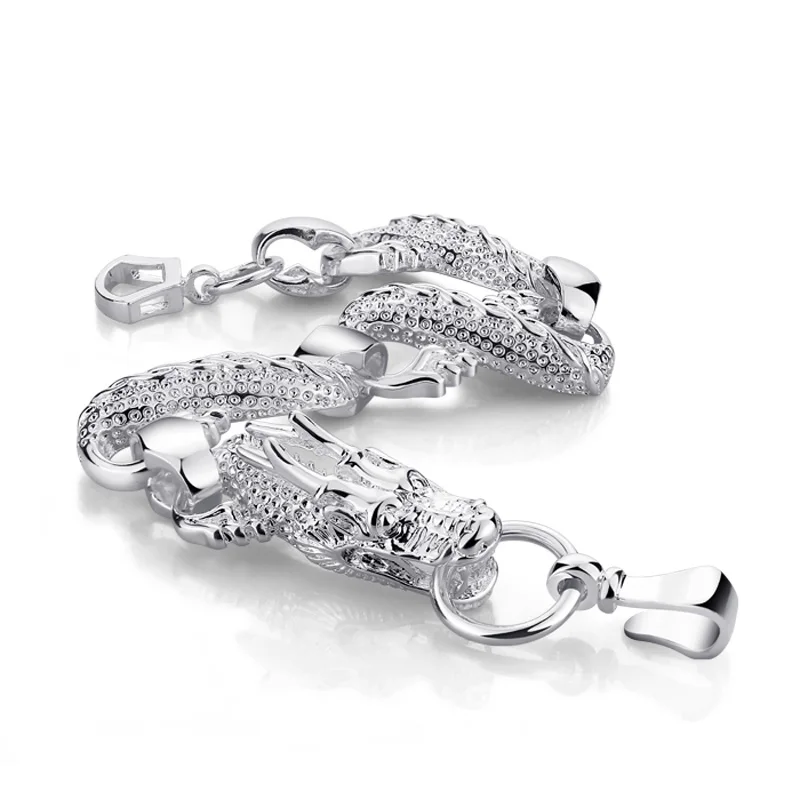 

Fashion men's 10MM23cm bracelet 100% solid 925 silver bracelet gentleman.Retro swagger sterling silver dragon bracelet jewelry