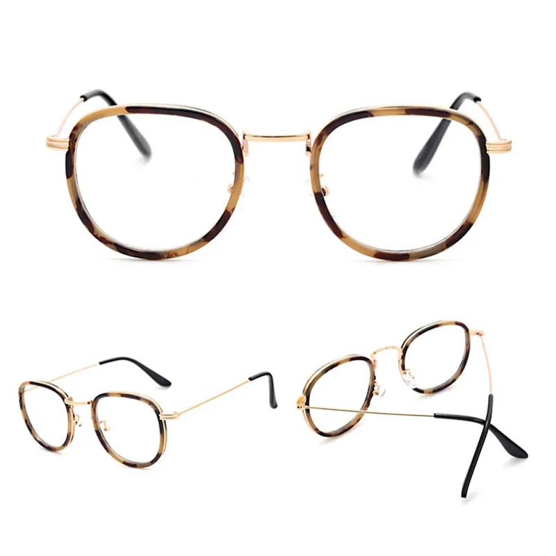Винтажные очки с прозрачными линзами, ретро стиль, круглые очки для мужчин и женщин, очки для девушек, черные/леопардовые/розовые/чайные/прозрачные - Цвет оправы: TE