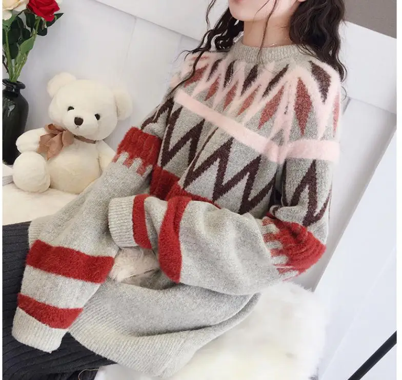 Sweet Winter Autumn Women Sweater Pullovers O-Neck Long Sleeve Loose Female Knitted Tops Jumper Elastic Soft Warm CQ2749