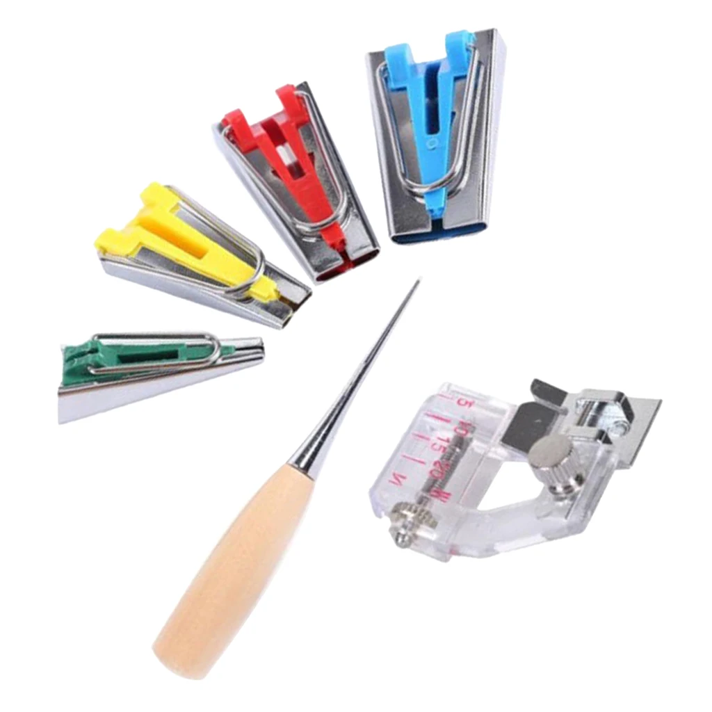 1 Set Fabric Bias Tape Maker Kits for Sewing Quilting Awl and Adjustable Binder Foot