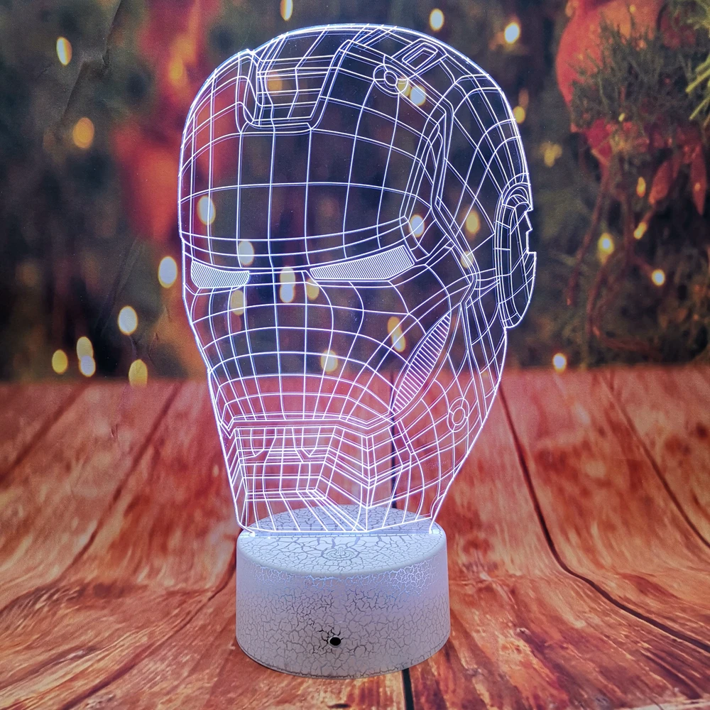 Дропшиппинг Железный человек 7 цветов Сенсорная трещина база 3D светодиодный светильник ночник Usb Иллюзия ребенок спальня свет вечерние Рождество Декор