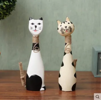 

Northern Europe Painted Wooden kitten Creative couple Cats Living room lucky Ornaments Home decoration craft gifts Furnishing