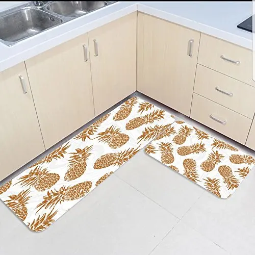 2 Piece Kitchen Mats and Rugs Set Cute Pineapple Fruits Home Deocr Non