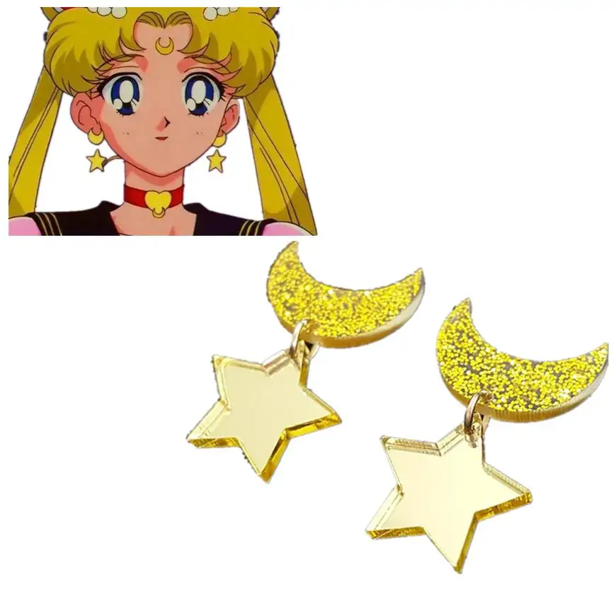 1Pair Anime Moon Cosplay Kawaii Star Moon Space Earrings Ear Stud Cosplay Prop