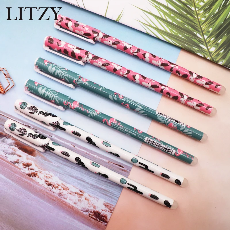 

Erasable Gel Pen 0.35mm Cactus Pen Kawaii Animals Flamingos Magic Gel Pens for Student Writing Tools Stationery School Supplies