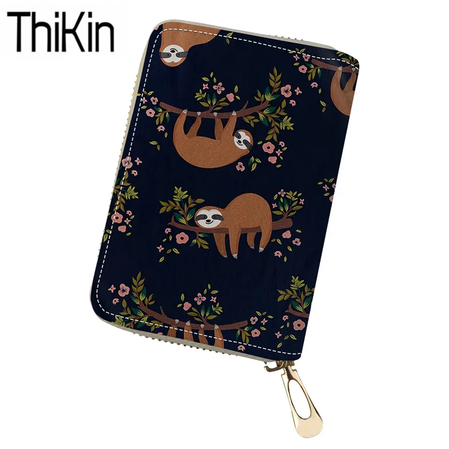 

THIKIN Card Holder for Women Cute Animal Sloth Printing Function Credit Card Bags Ladies Clutch PU Leather Card Wallet Females