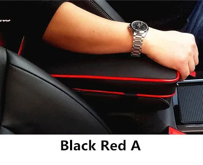 Универсальный автомобильный подлокотник, коробка, чехлы для телефона из искусственной кожи, карман для хранения карт памяти, автомобильная центральная консоль, подушка для рук - Название цвета: Black Red A