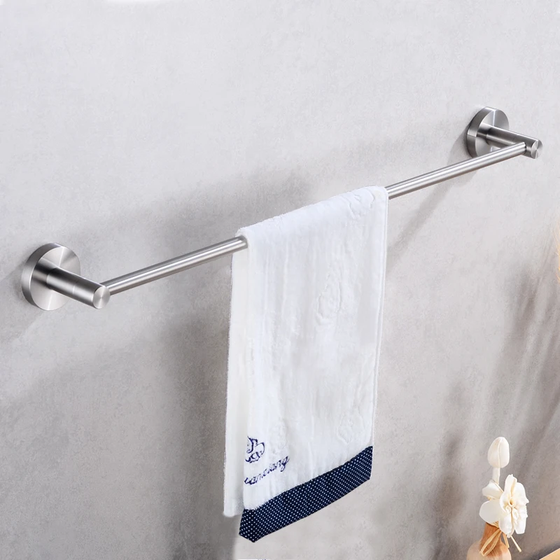 Towel Bar Single Stainless Steel Bathroom Towel Rack Hanging Holder Wall Mounted Robe Towel Rail Hanger Shelf Bathroom Hardware