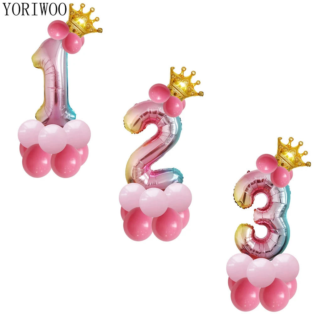 

YORIWOO Baby Shower 1 2 3 4 5 6 7 8 9 Number Foil Balloons Set Happy Birthday Balloon Latex 1st Birthday Party Decorations Kids