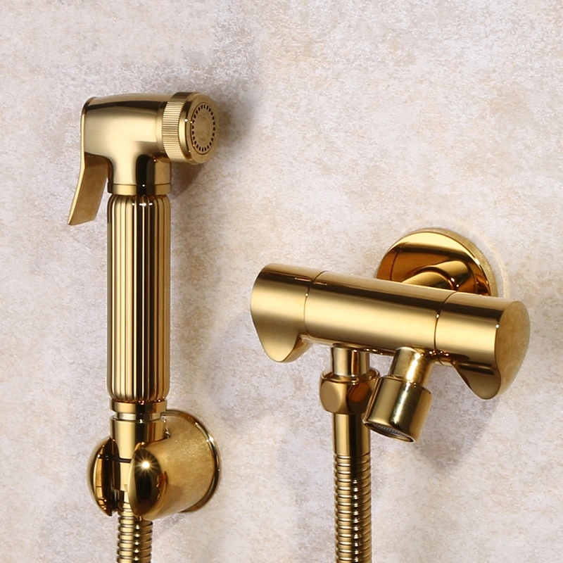 GOLD Brass Hand Held Toilet Bidet Spray Shower Head Douche Kit Shatta