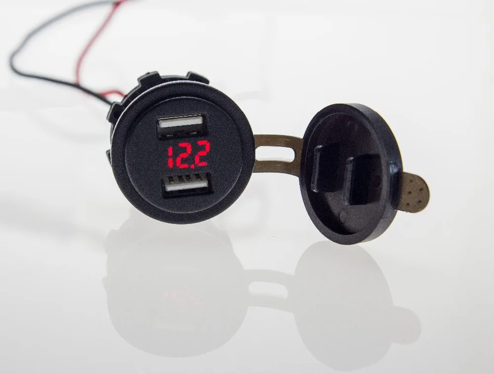 4.2A Dual USB Phone Charger Socket Red LED Voltage Meter Voltmeter For