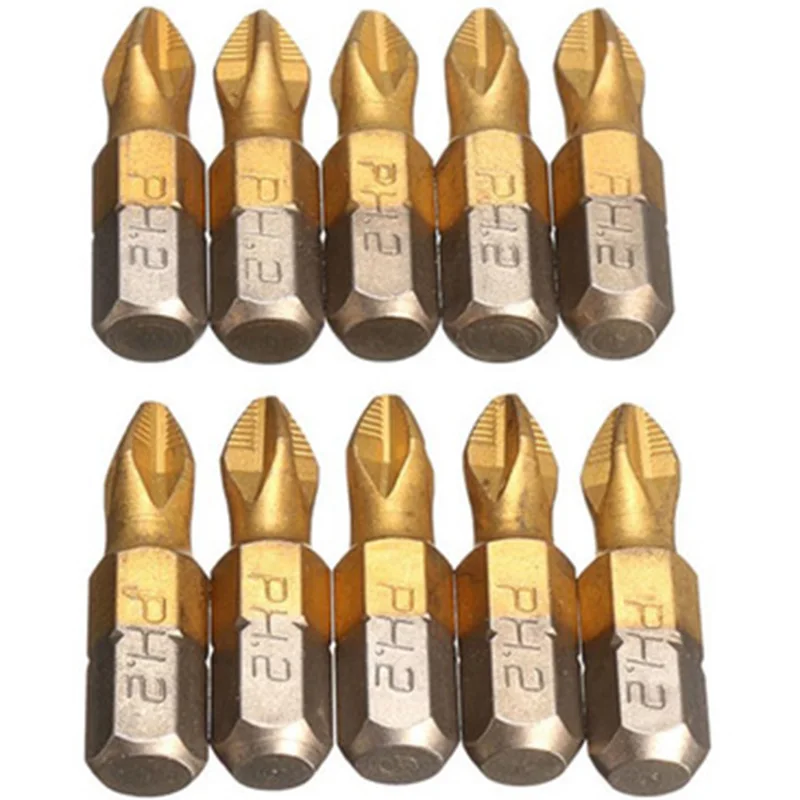 

SWDPORT 10 PCS Titanium Coated PH2 Screwdriver Bits Hex Screwdriver Power Tools Set Anti Slip 1/4" Hex Shank Drill Bit 25mm Tool