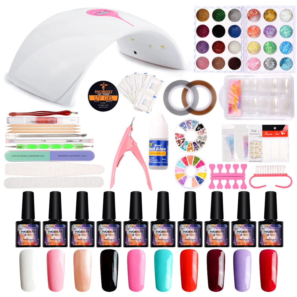 

Uv Gel Polish Manicure set Pro Nail Art Tools Set 36W Nature Led Lamp UV Nail Dryer Kits 4 Colors Gel DIY Nail Design Manicure