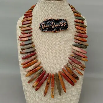 

Top-drilled Multi Color Red Creek J1asper Stone Necklace 21"