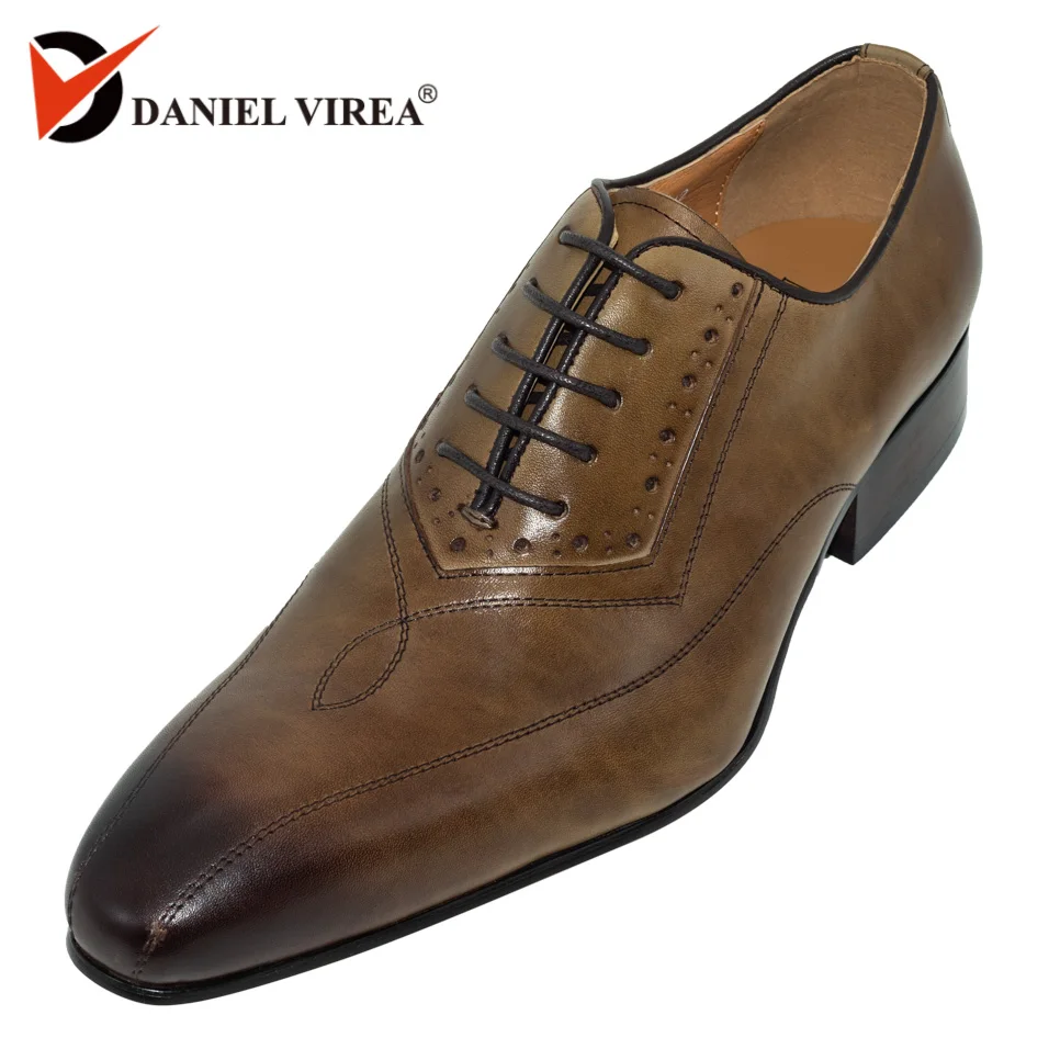 Men Dress Wedding Shoes Classic Khaki Coffee Color Luxury Brand Office Formal Pointed Toe Solid ...