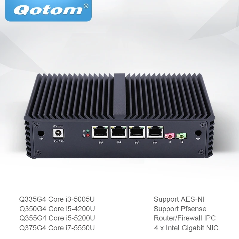 Qotom Mini PC Core i3 i5 i7 with 4 Gigabit Ethernet NIC AES-NI Firewall Router Micro Industrial Computer Q300G4