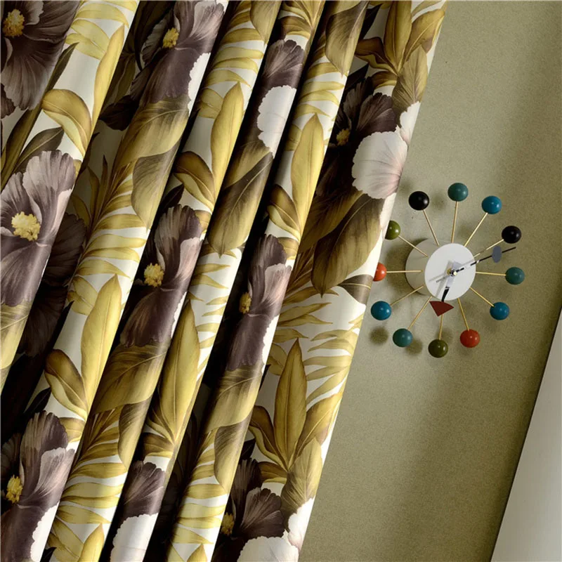 Американские желтые затемненные шторы с цветочным рисунком для гостиной, затемняющие шторы для кухни, роскошные шторы, оконные шторы, однопанельные