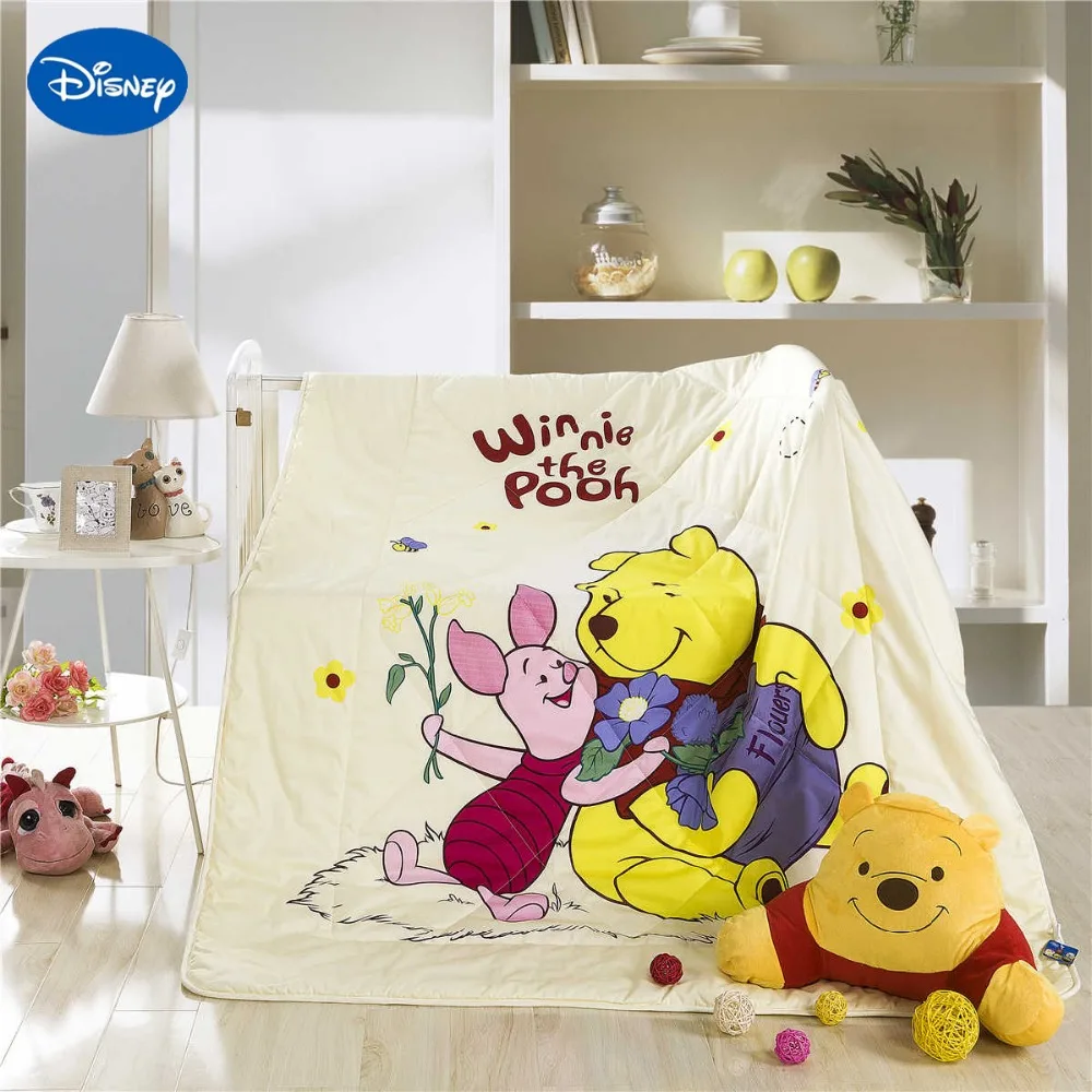 

Disney Cartoon Winnie the Pooh Piglet Summer Quilt Comforter Baby Bed Bedspread Cotton Bedding Single Twin Queen Size Soft Beige