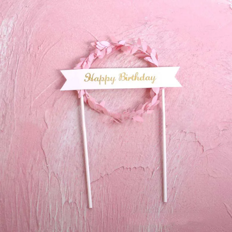 1 Pcs Leaf Wreath Cupcake Cake Topper Happy Birthday Sweet Love Cake Top Flags for Love Family Birthday Party Cake Decoration - Цвет: A