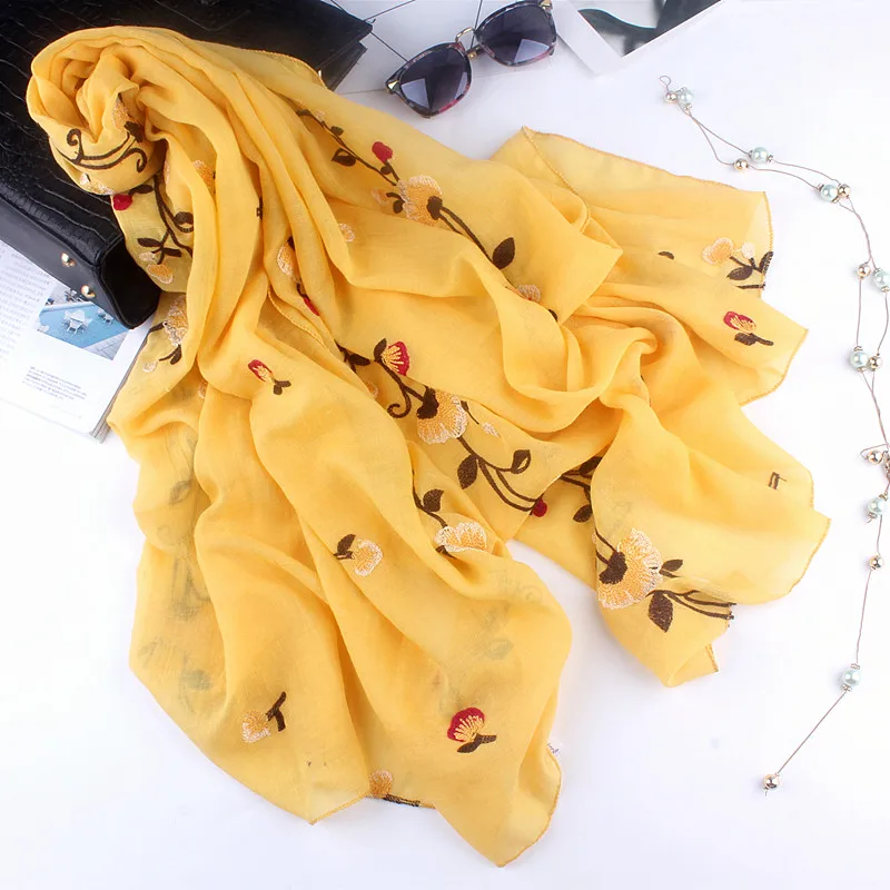

women long cotton linen scarf embroidered flowers for ladies winter scarves shawl wrap hijab