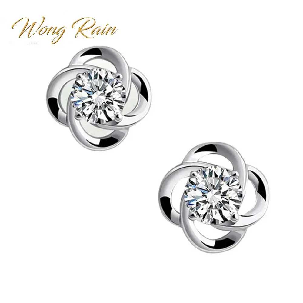 

Wong Rain 925 Sterling Silver White Topaz Ear Studs Gemstone Wedding Engagement Flower Earrings Jewelry Women Gifts Wholesale