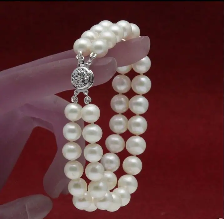 Цена 16new^^ Подлинная 2 ряда 7-8 мм белый жемчужный браслет 7," культивированный пресноводный