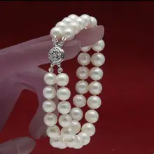 Цена 16new^^ Подлинная 2 ряда 7-8 мм белый жемчужный браслет 7," культивированный пресноводный