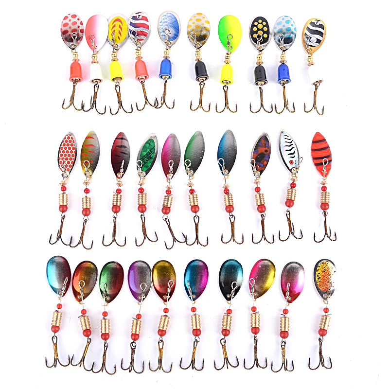 

30pcs/lot Mixed color/Size/Weight Fishing Lure Artificial Bait Spinner Bait Metal Spoon Jig Minnow Hard Lures Hooks Carp Fishing